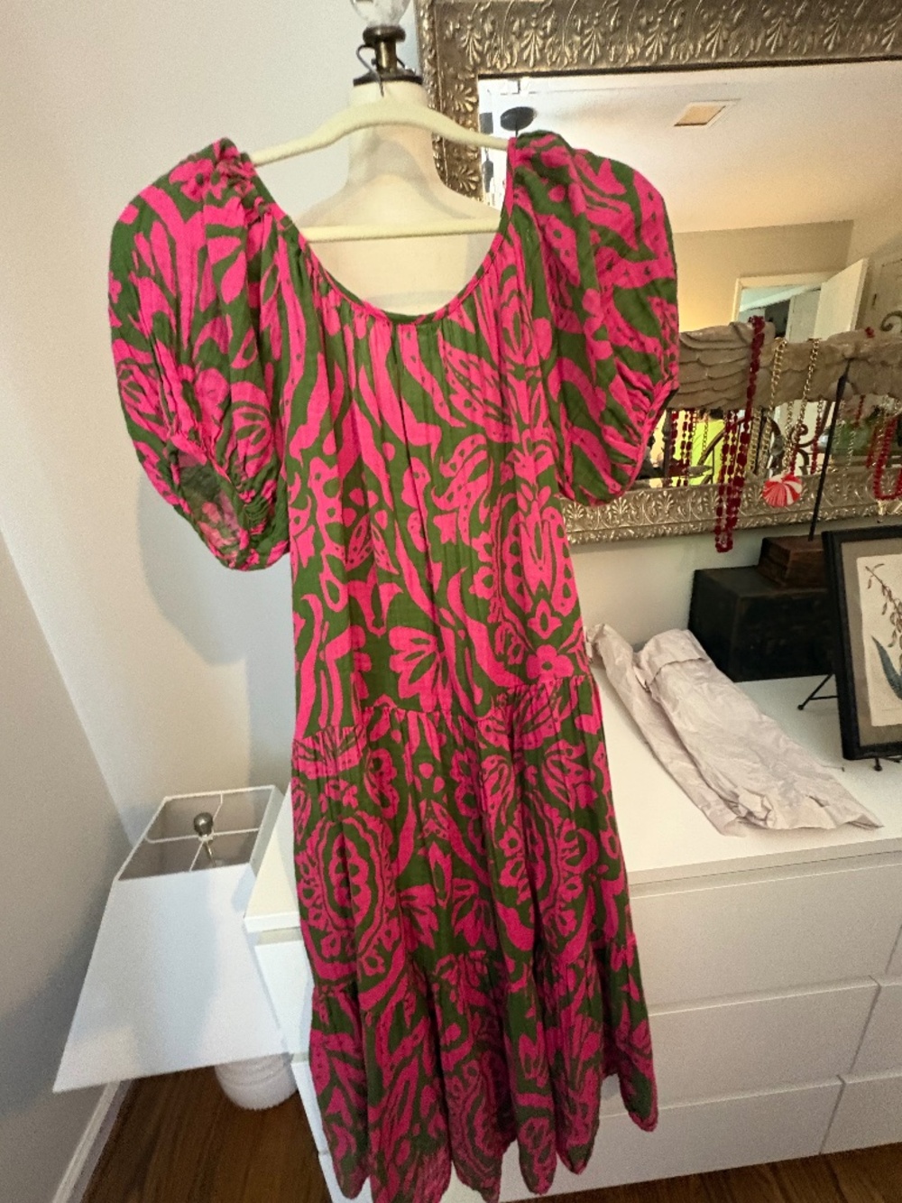 Velvet pink and green midi dress xs